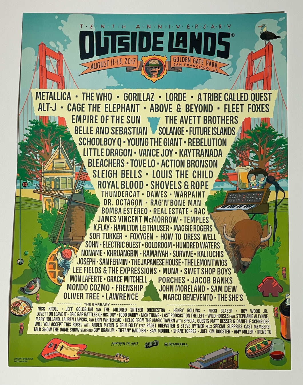 Outside Lands Tenth Anniversary Aug 11 through 13, 2017